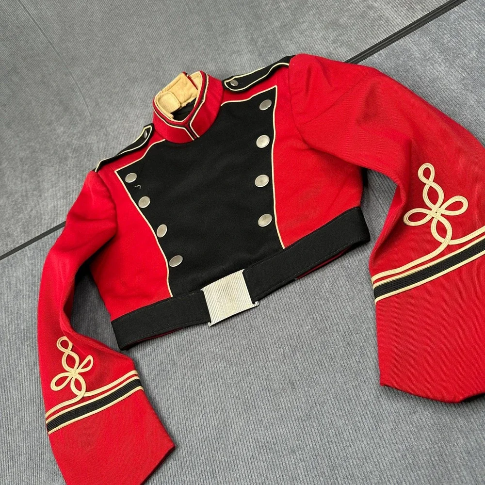 Vintage Sol Frank Uniforms Red Black Band Jacket Cropped Military Costume 80